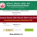 HBSE Haryana Board Of School Education Haryana 10 Th Result Declared 2024