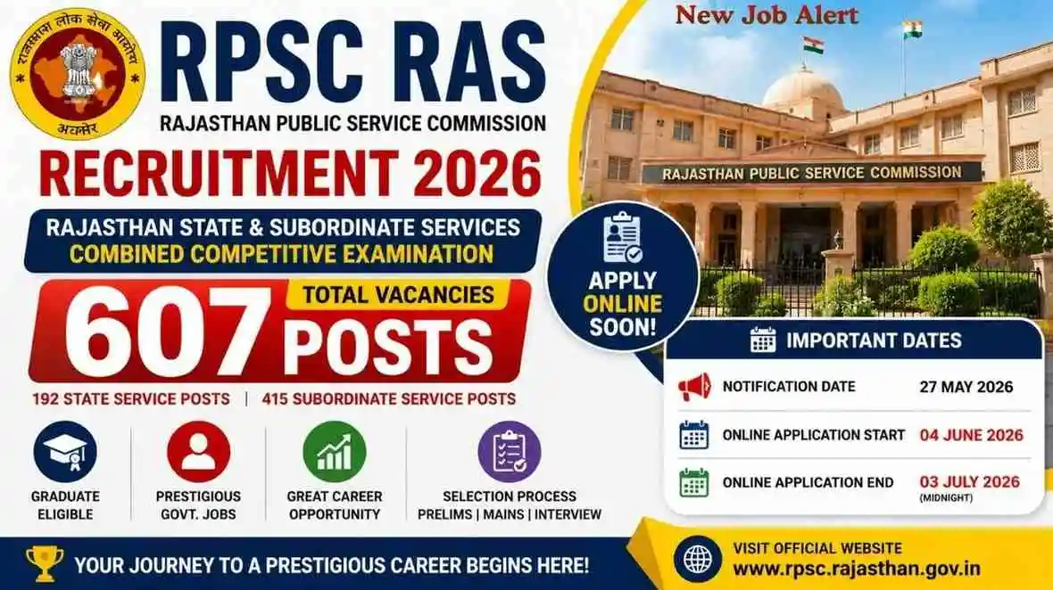 RPSC RAS Recruitment 2026 Notification Out for 607 Posts